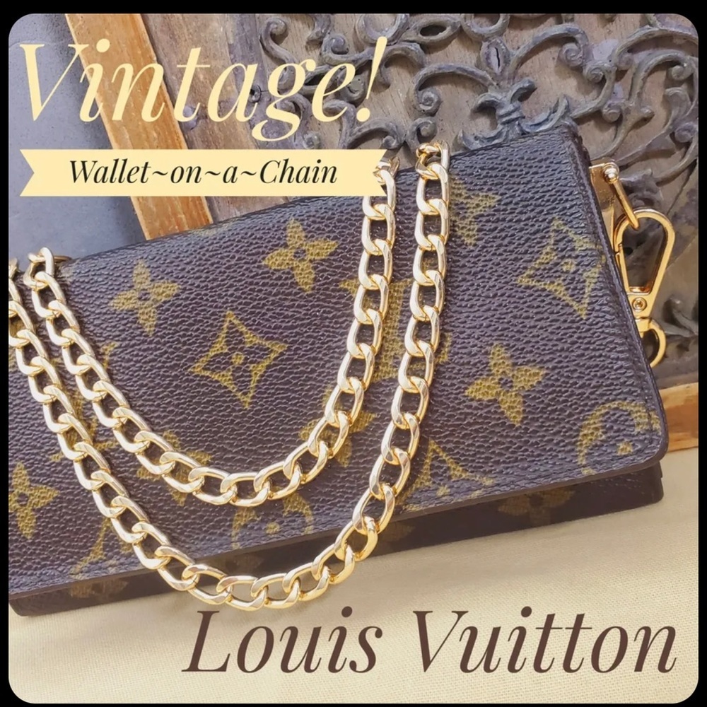 Authentic LOUIS VUITTON Crossbody Monogram Wallet Long Chain Woc Vintage Mi9002